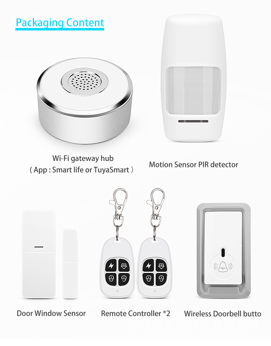 Tuya smart home Security Alarm Kit WiFi gateway Hub Door Window Sensor PIR Detector Automation Home Security System Alexa Google